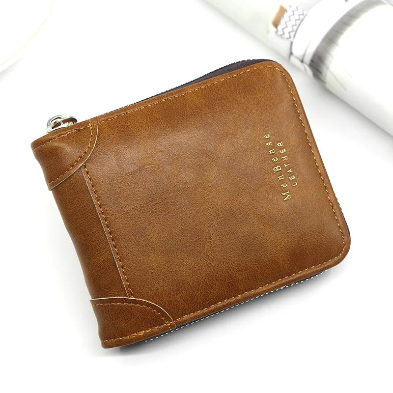 Big Capacity Men Short Wallets Name Engraving High Quality Card Holder Retro Male Coin Purse Simple Zipper Men Money Clips