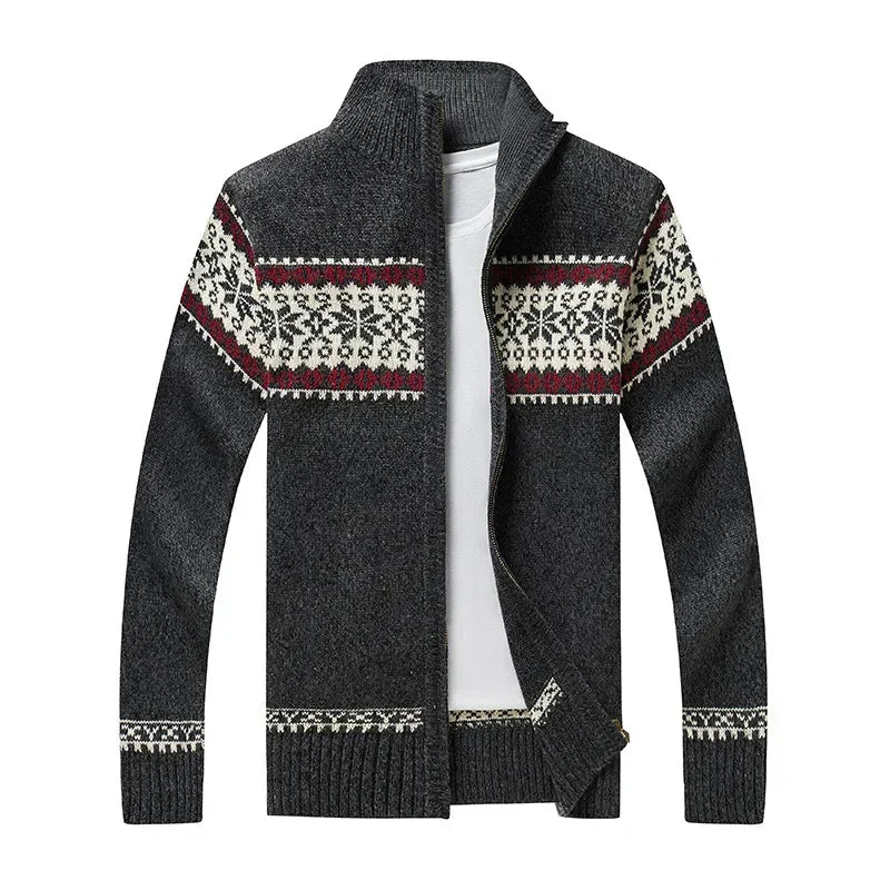 2026 Men's Warm Knitted Jackets Thick Long Sleeve Warm Sweater Coat Printted Casual Cardigan Male Jackets Cardigan Plus Size 5XL