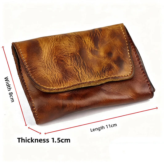 New Simple Men Wallets High Quality Genuine Cow Leather Coin Pocket Retro Handmade Male Purses Card Holder Men's Money Clips