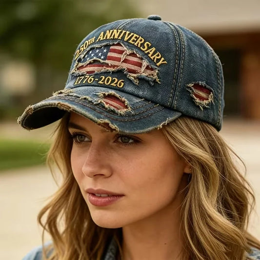 250th Anniversary of American Independence Commemorative Cowboy Ripped Baseball Cap, Patriotic Baseball Cap, Adjustable