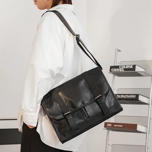 Retro Messenger Bag Men Crossbody Bags Luxury PU Leather Shoulder Messenger Bag for Men Fashion Flap Large Capacity Satchles