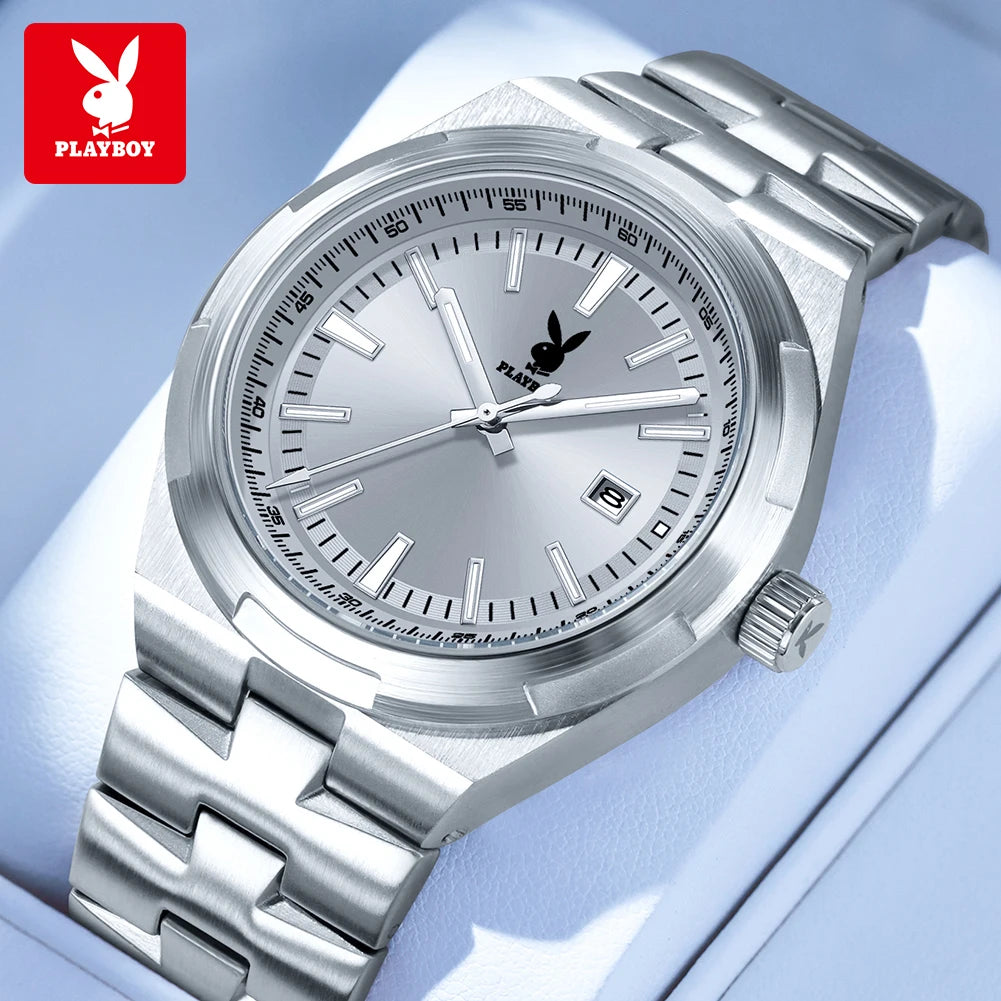 PLAYBOY 3112 Brand original authentic stainless steel strap luminous function calendar display men's quartz watch