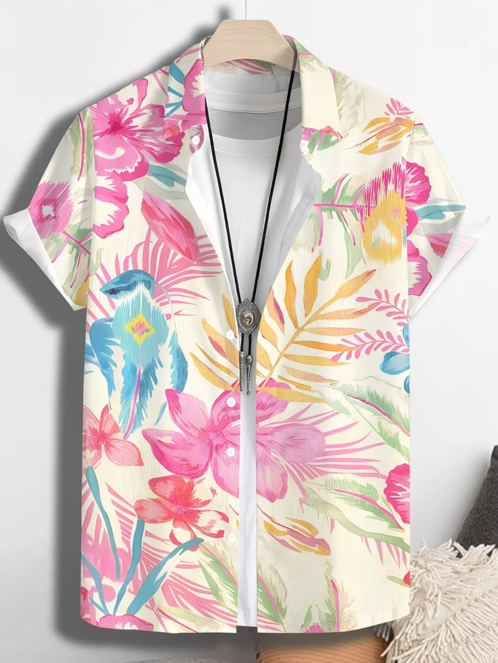 Men's Coconut Tree Graphic Print Short Sleeve Lapel Shirt Tops Men's Casual Button-Down Shirts for Summer Daily Wear Men Clothes