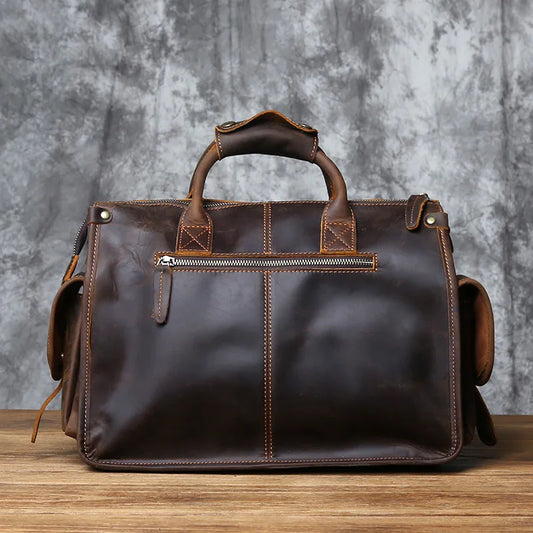NZPJ Vintage Genuine Leather Men's Briefcase Crazy Horse Handbag Natural Cowhide Travel Bag Casual Shoulder Crossbody Bag