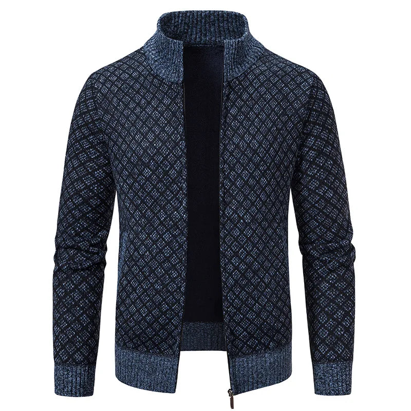 Men's Knitted Cardigan Coat Korean Slim Fit Trendy Sweater Autumn Winter Zip Up Mens Fleece Lined Top Clothing