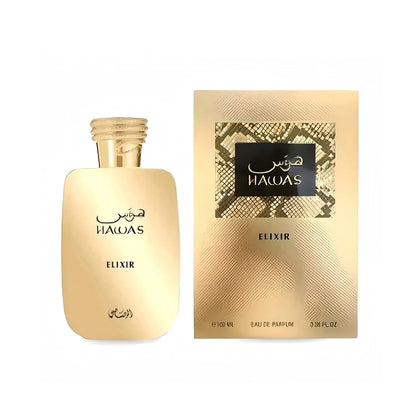 Rasasi Hawas Elixir Eau De Parfum Spray for Men – Intense Oriental Spicy & Amber Woody Scent, Long-Lasting Premium Arabian Fragrance, Perfect Gift, 3.4 Fl oz / 100 ml