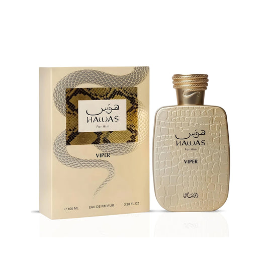 Rasasi Hawas Viper Eau de Parfum Spray for Men – Bold Oriental Spicy & Rich Woody Amber Scent, Long-Lasting Premium Arabian Fragrance, Perfect Gift, 3.4 fl oz / 100 ml