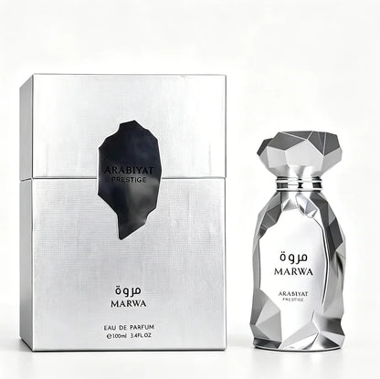 Arabiyat Prestige MARWA Middle East Dubai Unisex perfume, 3.4oz100ml, fresh wood fragrance, silver gift box packaging, high-end fragrance, suitable for any venue, perfect gift choice