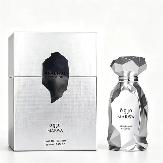 Arabiyat Prestige MARWA Middle East Dubai Unisex perfume, 3.4oz100ml, fresh wood fragrance, silver gift box packaging, high-end fragrance, suitable for any venue, perfect gift choice