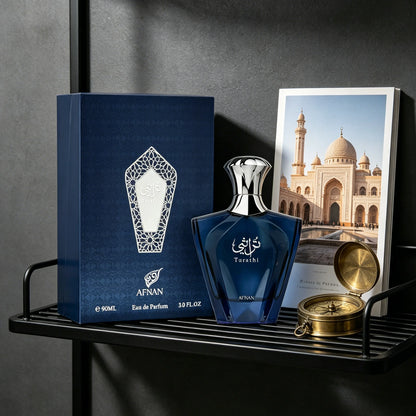 Afnan Turathi Men EDP Perfume Luxury Arab Design Glossy Deep Blue Bottle Rich Oriental Woody Scent Holiday Birthday Gift For Him