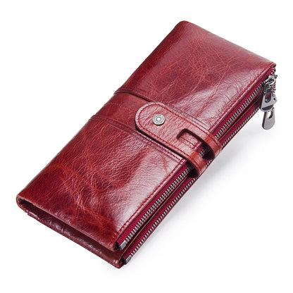 CONTACT'S Men Clutch Wallet Genuine Leather Long Wallet Hasp Card Holder Vintage Male Zipper Coin Purse Money Clip Women Purse