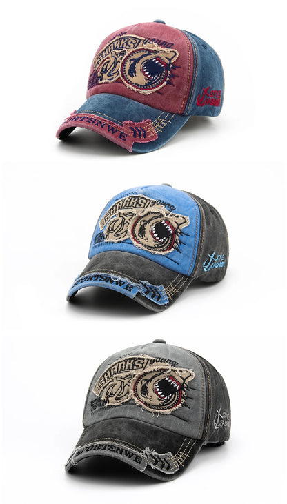 Summer Men Baseball Cap Cotton Fashion Shark Embroidery Vintage Casual Visor Hat For Women Snapback Hip Hop Caps Unisex