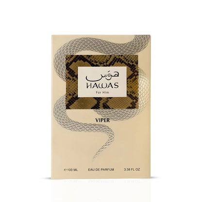 Rasasi Hawas Viper Eau de Parfum Spray for Men – Bold Oriental Spicy & Rich Woody Amber Scent, Long-Lasting Premium Arabian Fragrance, Perfect Gift, 3.4 fl oz / 100 ml