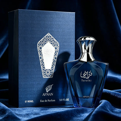 Afnan Turathi Men EDP Perfume Luxury Arab Design Glossy Deep Blue Bottle Rich Oriental Woody Scent Holiday Birthday Gift For Him