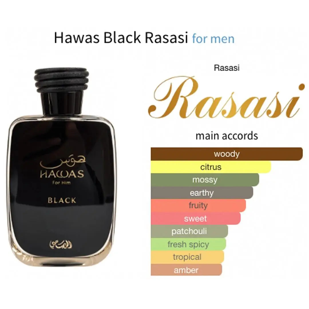 Hawas Black for Men Eau de Parfum Spray – Oud Scent, Fresh Cologne & Long-Lasting Fragrance for Men, 3.33oz