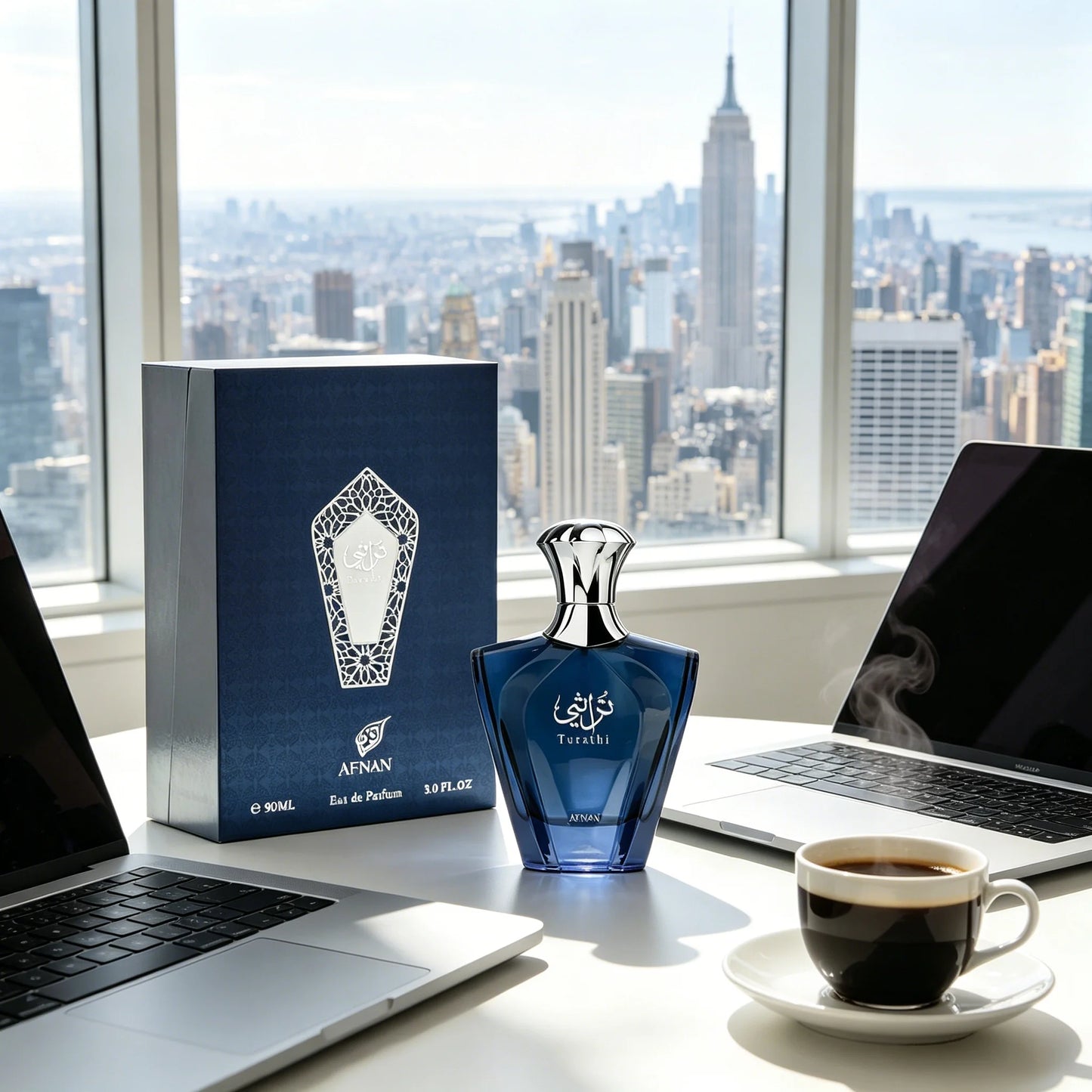 Afnan Turathi Men EDP Perfume Luxury Arab Design Glossy Deep Blue Bottle Rich Oriental Woody Scent Holiday Birthday Gift For Him