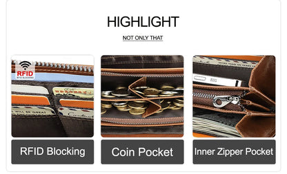 CONTACT'S RFID Men Wallet Genuine Leather Clutch Wallets Male Casual Long Purse with Phone Pocket Large Capacity Card Holder Bag