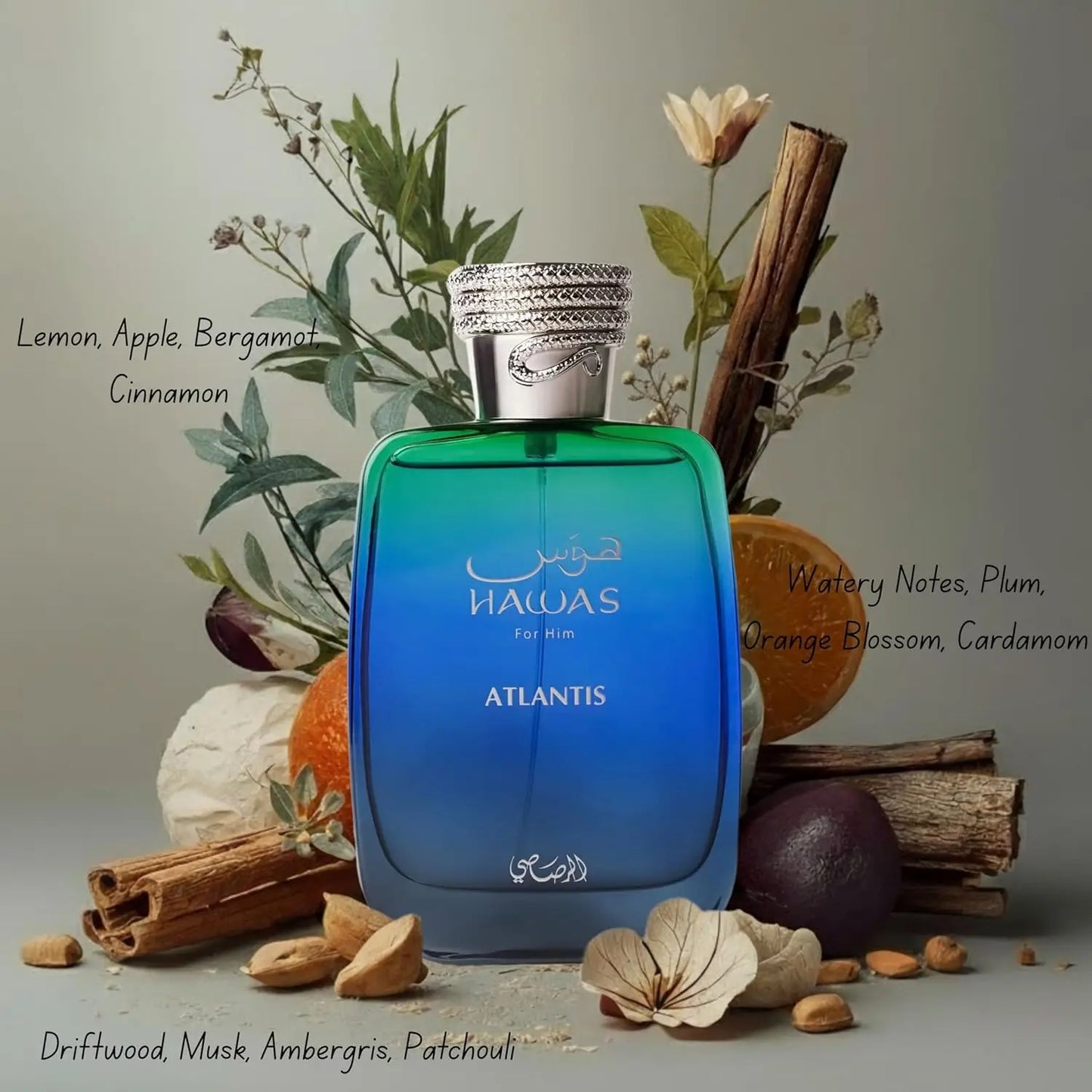 Rasasi Hawas Atlantis Eau de Parfum Spray for Men – Invigorating Fresh Aquatic & Modern Marine Scent, Long-Lasting Premium Arabian Fragrance, Perfect Gift, 3.4 fl oz / 100 ml