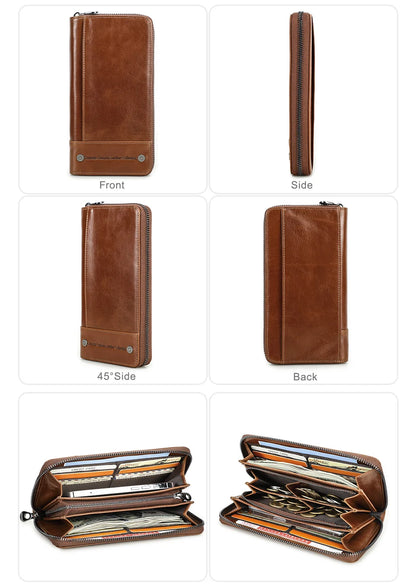 CONTACT'S RFID Men Wallet Genuine Leather Clutch Wallets Male Casual Long Purse with Phone Pocket Large Capacity Card Holder Bag