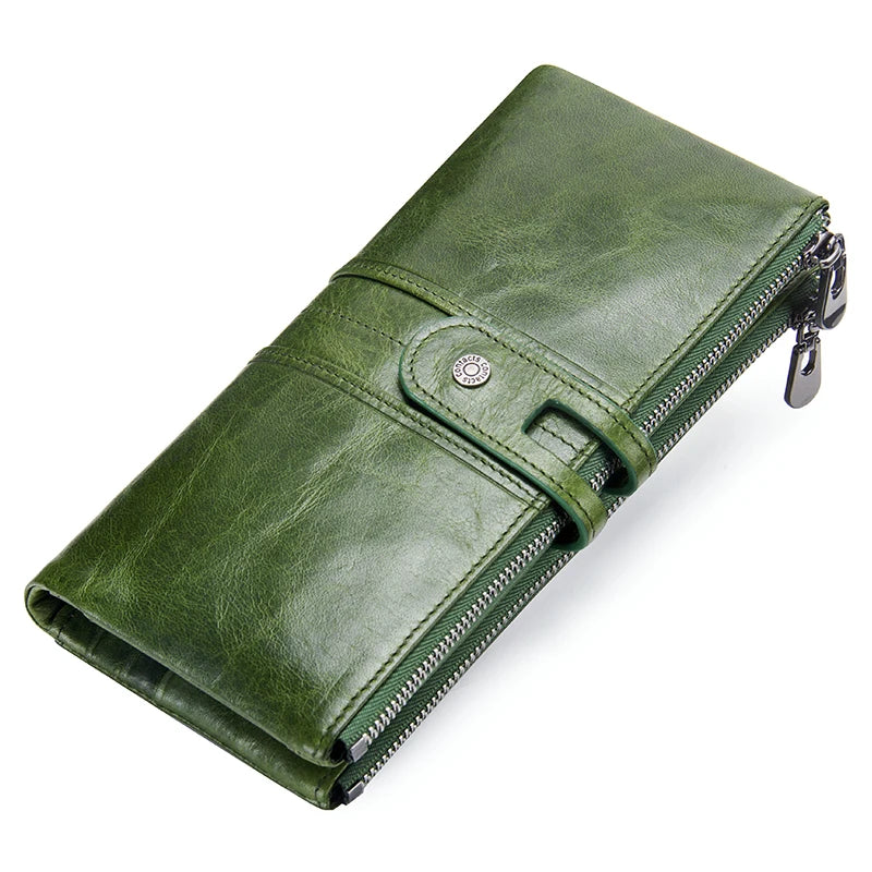 CONTACT'S Men Clutch Wallet Genuine Leather Long Wallet Hasp Card Holder Vintage Male Zipper Coin Purse Money Clip Women Purse