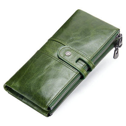 CONTACT'S Men Clutch Wallet Genuine Leather Long Wallet Hasp Card Holder Vintage Male Zipper Coin Purse Money Clip Women Purse