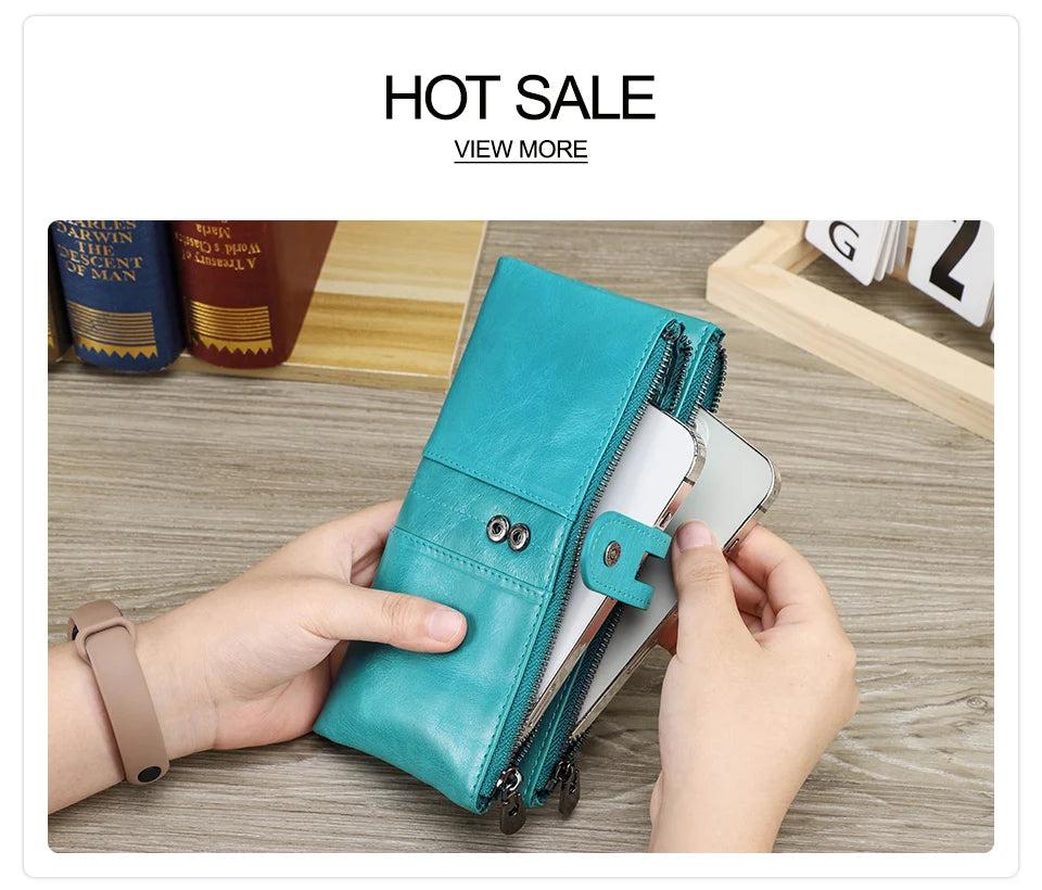 CONTACT'S Men Clutch Wallet Genuine Leather Long Wallet Hasp Card Holder Vintage Male Zipper Coin Purse Money Clip Women Purse