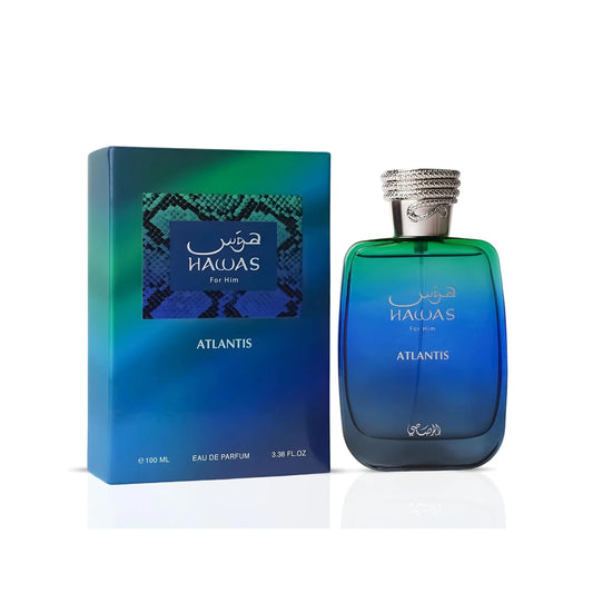 Rasasi Hawas Atlantis Eau de Parfum Spray for Men – Invigorating Fresh Aquatic & Modern Marine Scent, Long-Lasting Premium Arabian Fragrance, Perfect Gift, 3.4 fl oz / 100 ml