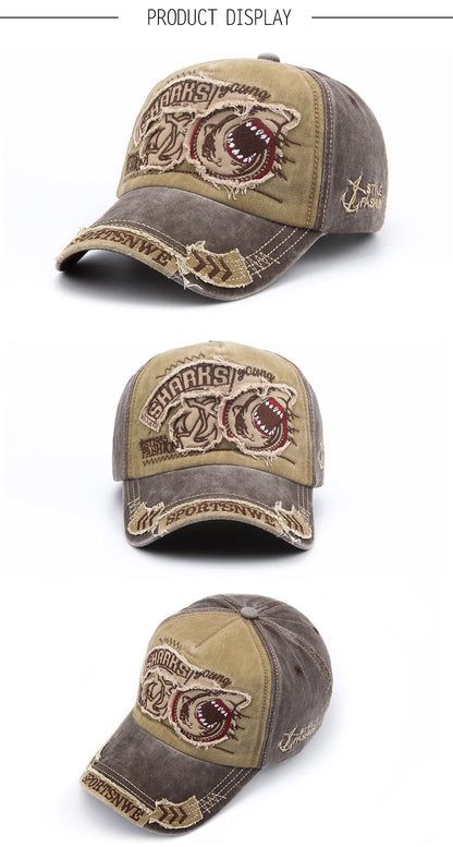 Summer Men Baseball Cap Cotton Fashion Shark Embroidery Vintage Casual Visor Hat For Women Snapback Hip Hop Caps Unisex