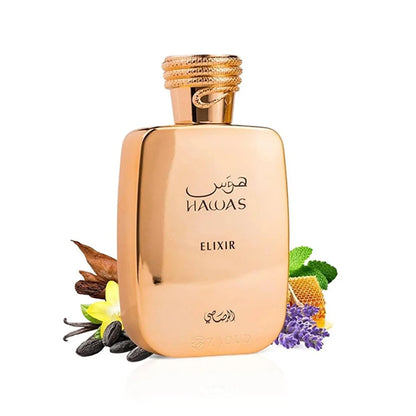 Rasasi Hawas Elixir Eau De Parfum Spray for Men – Intense Oriental Spicy & Amber Woody Scent, Long-Lasting Premium Arabian Fragrance, Perfect Gift, 3.4 Fl oz / 100 ml