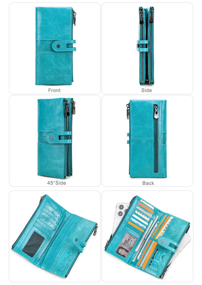CONTACT'S Men Clutch Wallet Genuine Leather Long Wallet Hasp Card Holder Vintage Male Zipper Coin Purse Money Clip Women Purse
