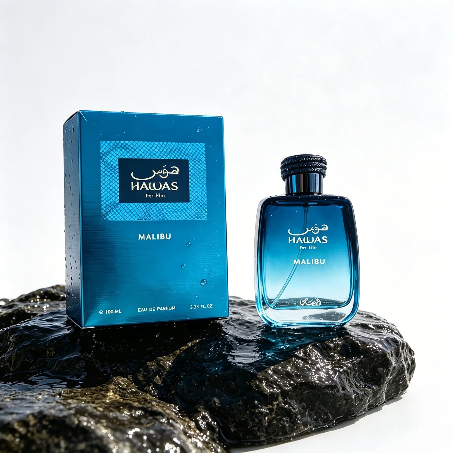 Rasasi Hawas Malibu For Him EDP Men Perfume 100ml Gradient Blue Bottle Fresh Aquatic Citrus Scent Long Lasting Masculine Fragrance Gift Box