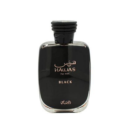 Rasasi Hawas Black Eau de Parfum Spray for Men – Intense Woody Spicy & Smoky Amber Scent, Long-Lasting Premium Arabian Fragrance, Perfect Gift, 3.4 fl oz / 100 ml