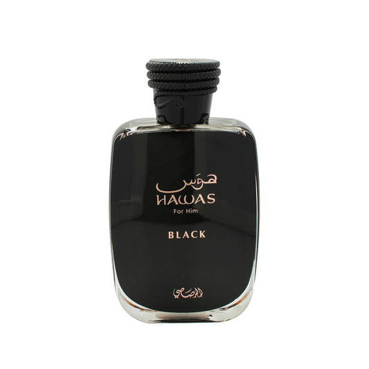 Rasasi Hawas Black Eau de Parfum Spray for Men – Intense Woody Spicy & Smoky Amber Scent, Long-Lasting Premium Arabian Fragrance, Perfect Gift, 3.4 fl oz / 100 ml