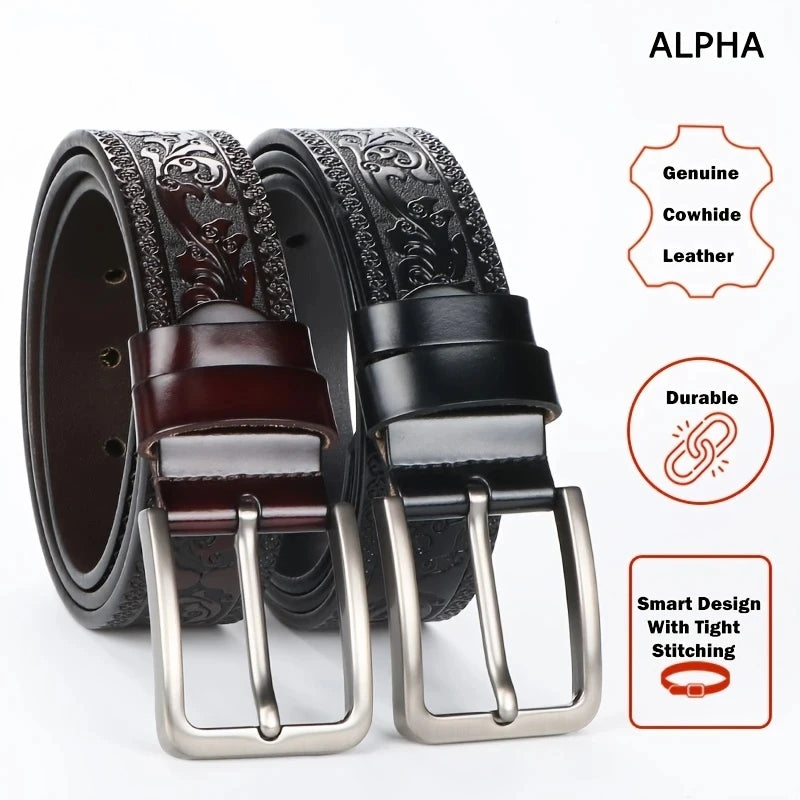 New Genuine leather men's retro western style fashionable alloy buckle belt men's high-end luxury brand jeans belt women