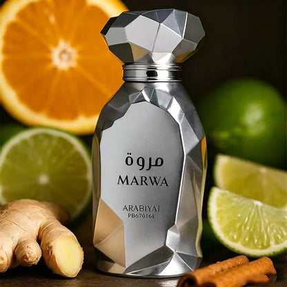 Arabiyat Prestige MARWA Middle East Dubai Unisex perfume, 3.4oz100ml, fresh wood fragrance, silver gift box packaging, high-end fragrance, suitable for any venue, perfect gift choice