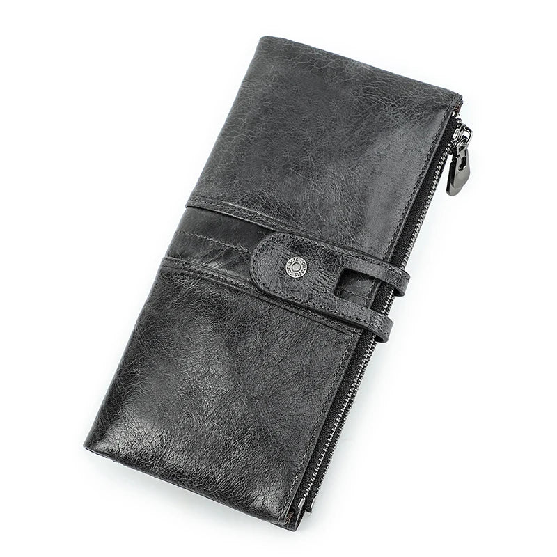 CONTACT'S Men Clutch Wallet Genuine Leather Long Wallet Hasp Card Holder Vintage Male Zipper Coin Purse Money Clip Women Purse