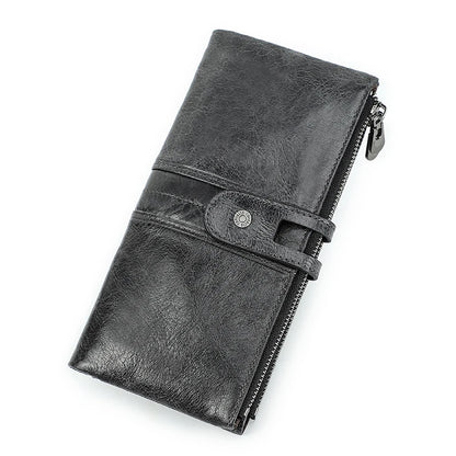 CONTACT'S Men Clutch Wallet Genuine Leather Long Wallet Hasp Card Holder Vintage Male Zipper Coin Purse Money Clip Women Purse
