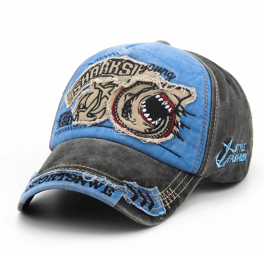 Summer Men Baseball Cap Cotton Fashion Shark Embroidery Vintage Casual Visor Hat For Women Snapback Hip Hop Caps Unisex