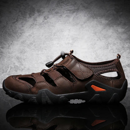 Summer Luxury Sandals Men Breathable Genuine Leather Outdoor Sandalias Trekking Casual Beach Shoes Male Loafers Big Size 38-48