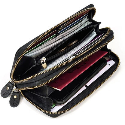 Luufan Vintage Crazy Horse Leather Men Women Long Purse Wallet Credit Card Double Zip Wallets Long Wallet Male Clutch Purse