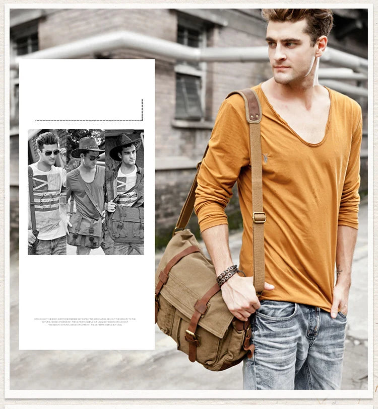 2025 Fashion Vintage Leather Canvas Women's Men's Messenger Bag Cotton Canvas Crossbody Bag Men Shoulder Bag Sling Casual Bag