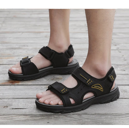 Classic Men's Sandals Summer Genuine Leather Beach Sandals Fashion Men's Casual Shoes Wading Sandals Outdoor Sneakers Plus Size