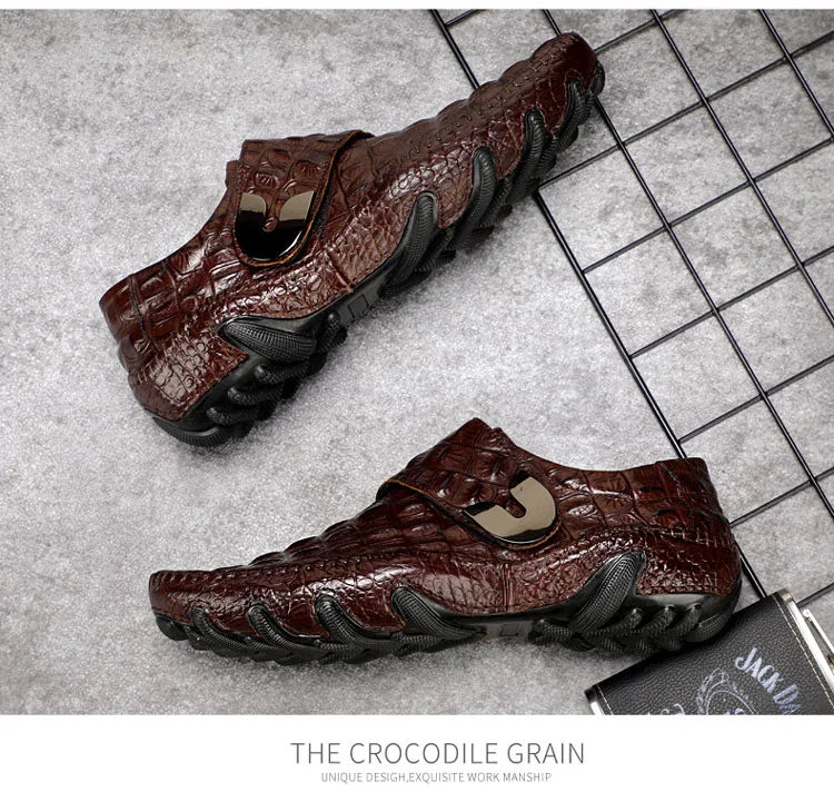 Luxury Driving Shoes Mens Shoes Genuine Leather Shoes Loafer Cow Leather Crocodile Pattern Hasp Casual Shoes Zapatos Hombre