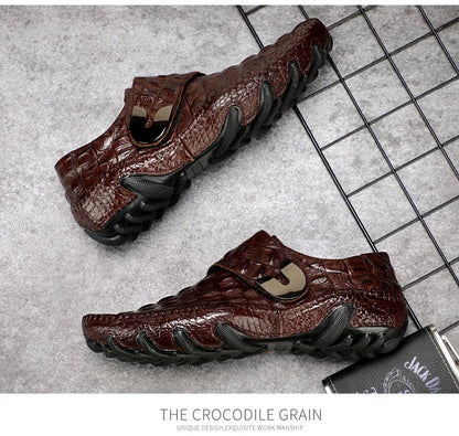 Luxury Driving Shoes Mens Shoes Genuine Leather Shoes Loafer Cow Leather Crocodile Pattern Hasp Casual Shoes Zapatos Hombre