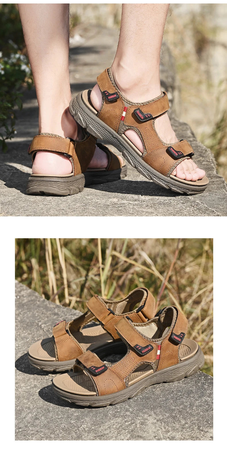 Classic Men's Sandals Summer Genuine Leather Beach Sandals Fashion Men's Casual Shoes Wading Sandals Outdoor Sneakers Plus Size