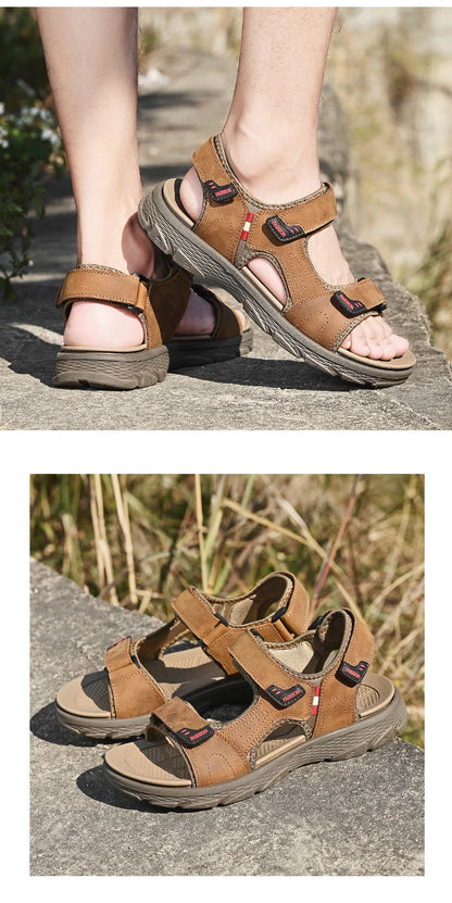 Classic Men's Sandals Summer Genuine Leather Beach Sandals Fashion Men's Casual Shoes Wading Sandals Outdoor Sneakers Plus Size
