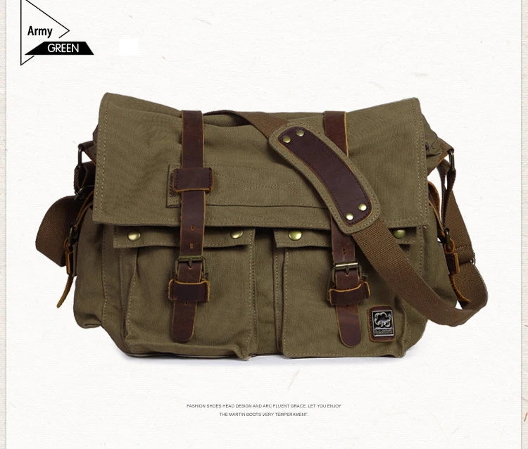 2025 Fashion Vintage Leather Canvas Women's Men's Messenger Bag Cotton Canvas Crossbody Bag Men Shoulder Bag Sling Casual Bag