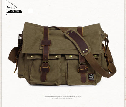 2025 Fashion Vintage Leather Canvas Women's Men's Messenger Bag Cotton Canvas Crossbody Bag Men Shoulder Bag Sling Casual Bag