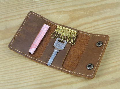 FANCODI Handmade Vintage Genuine Leather Key Holder Men keyChain Cover Leather Key Wallet Men key case bag Women Key Organizer