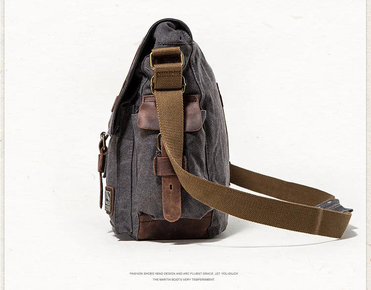 2025 Fashion Vintage Leather Canvas Women's Men's Messenger Bag Cotton Canvas Crossbody Bag Men Shoulder Bag Sling Casual Bag